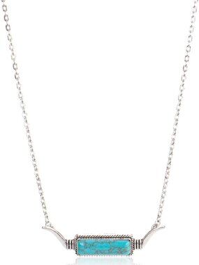 Turquoise Drop Pendant Necklace for Women - Silver Rectangular Design, Boho Chic